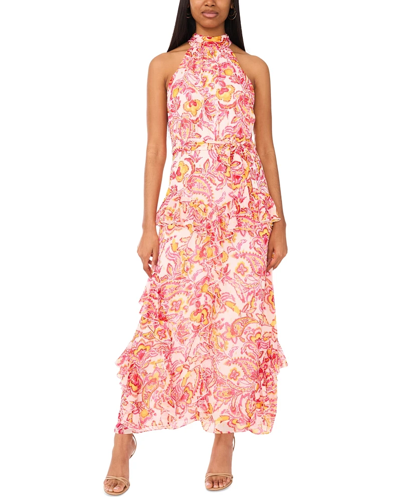 CeCe Women's Printed Sleeveless Tiered-Ruffle-Trim Dress