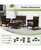 4 Pieces Patio Conversation Set, Patio Pe Rattan Outdoor Set w/