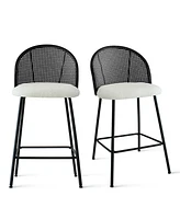 Set of 2 Rattan Back Counter Stools, Modern Boucle Bar Stools with Metal Legs for Kitchen Island-Maison