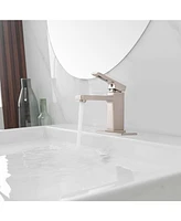 Single Hole Single-Handle Low-Arc Bathroom Faucet Water-Saving Vanity With Drain Kit In Brushed Gold