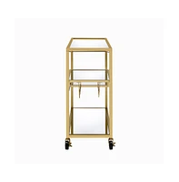 Modern Glass Bar Cart – 2-Tier Rolling Cart with Metal Frame for Entertaining