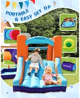 Ltmate Global Inc. Bounce House with Blower, Kids Inflatable Bouncy House with Slide, Jump Bouncy Castle with Ball Pit Pool, Basketball Hoop, Football