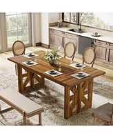 Tribesigns 62.4" Farmhouse Dining Table for 4-6 People, Rectangular Wooden Kitchen Dinner Table with Double Robust Pedestal for Dining Room, Living Ro