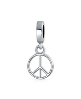 Bling Jewelry Set of 2 Inspirational World Peace Sign & Dove Dangle Charm Bead Sterling Silver for European Bracelets
