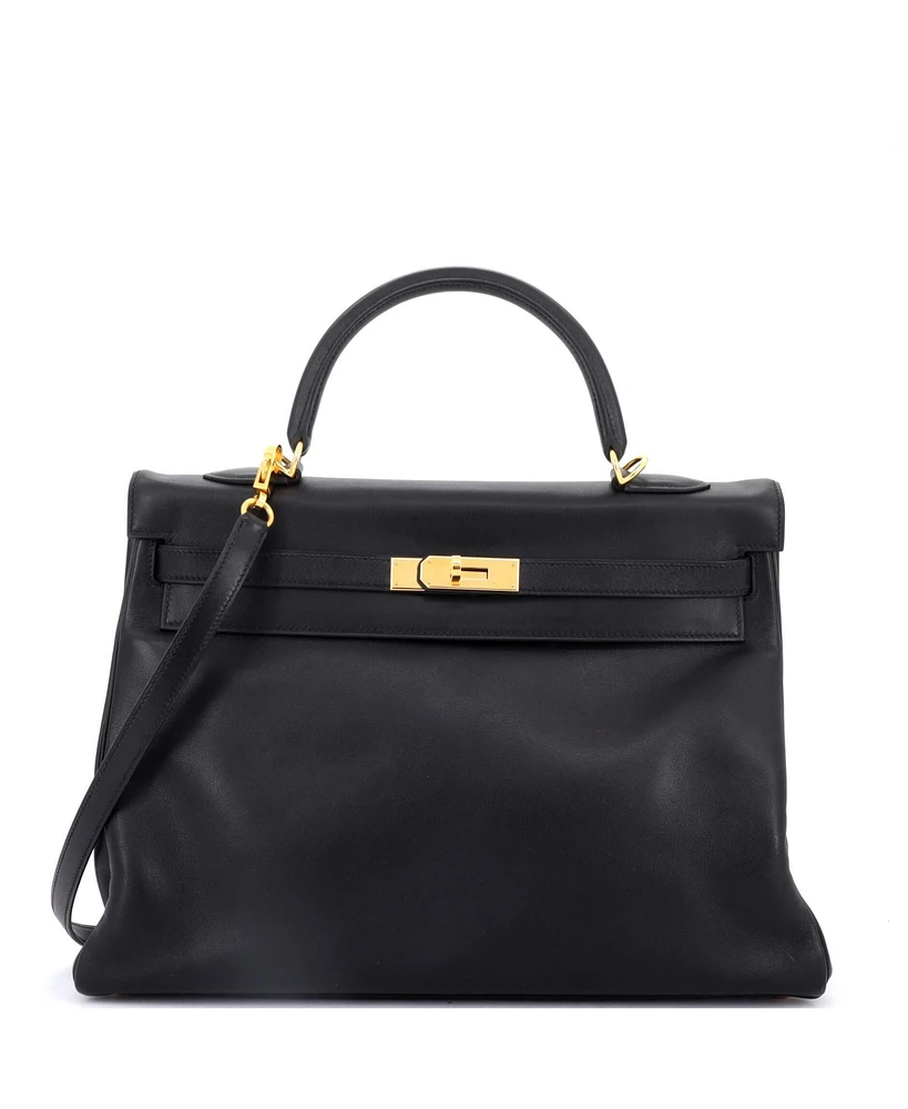 Pre-Owned Hermes Kelly 35 Handbag Black Gulliver with Gold Hardware