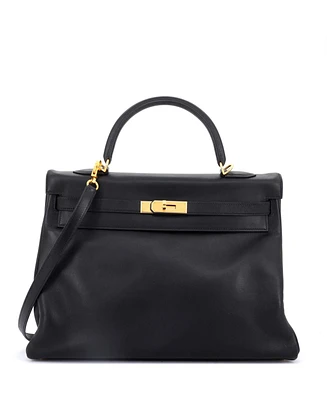 Pre-Owned Hermes Kelly 35 Handbag Black Gulliver with Gold Hardware
