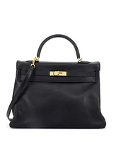 Pre-Owned Hermes Kelly 35 Handbag Black Gulliver with Gold Hardware