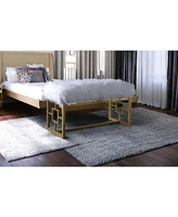 18" White and Gold Upholstered Faux Fur Bench