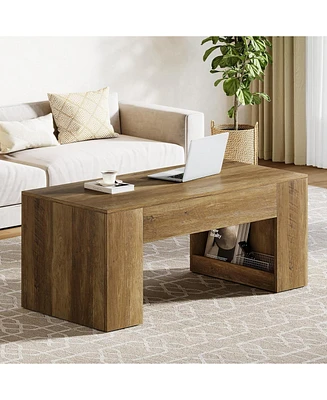 Tribesigns 47" Farmhouse Coffee Table with Storage, Rectangular Wooden Center Table with Sturdy Base Cocktail Tea Furniture for Living Room (Rustic Br