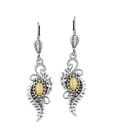Sterling Silver Yellow Mother of Pearl Vine and Leaf Dangle Earrings
