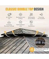 Outdoor Living 14x20FT Hardtop Gazebo, Permanent Metal Gazebo with Galvanized Steel Double Roof and Aluminum Frame, Curtain and Netting, Large Pavilio