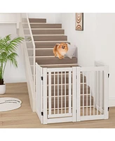 4-Panel Freestanding Wooden Pet Gate – Tall Dog Fence for Safety and Style