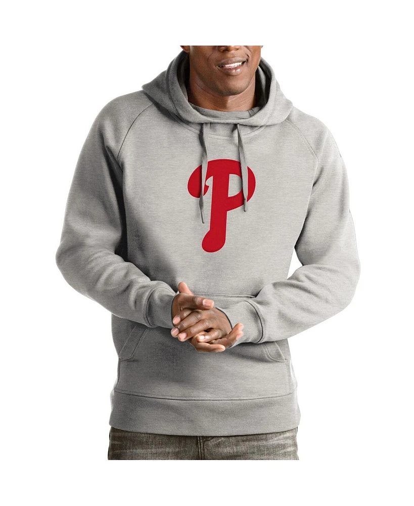 Antigua Men's Heathered Gray Philadelphia Phillies Victory Pullover Hoodie