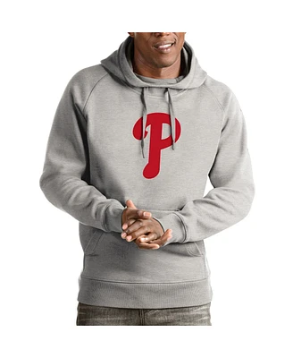 Antigua Men's Heathered Gray Philadelphia Phillies Victory Pullover Hoodie