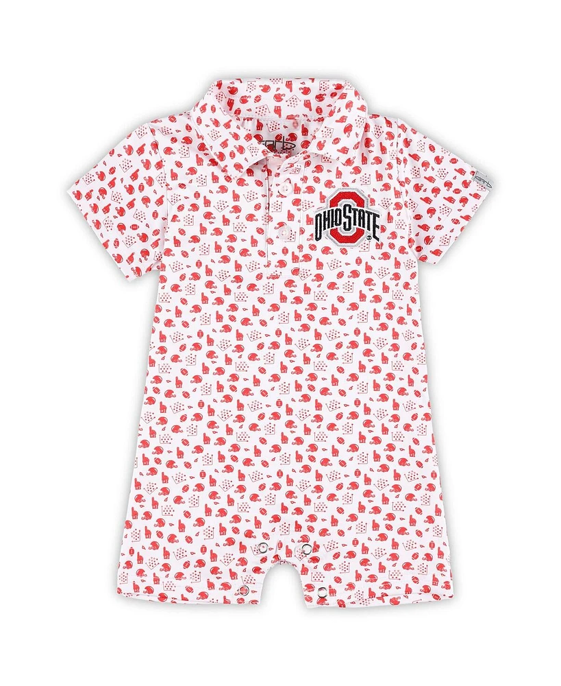 Garb Baby Boys and Girls White Ohio State Buckeyes Earnest Polo Romper