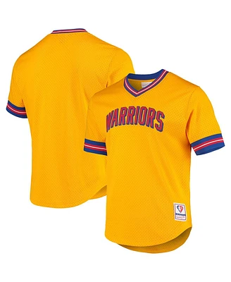Mitchell & Ness Men's Gold San Francisco Warriors Hardwood Classics 75th Anniversary Mesh V-Neck T-Shirt