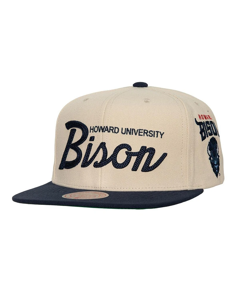 Mitchell & Ness Men's Cream Howard Bison Chainstitch Hook Script Snapback Hat