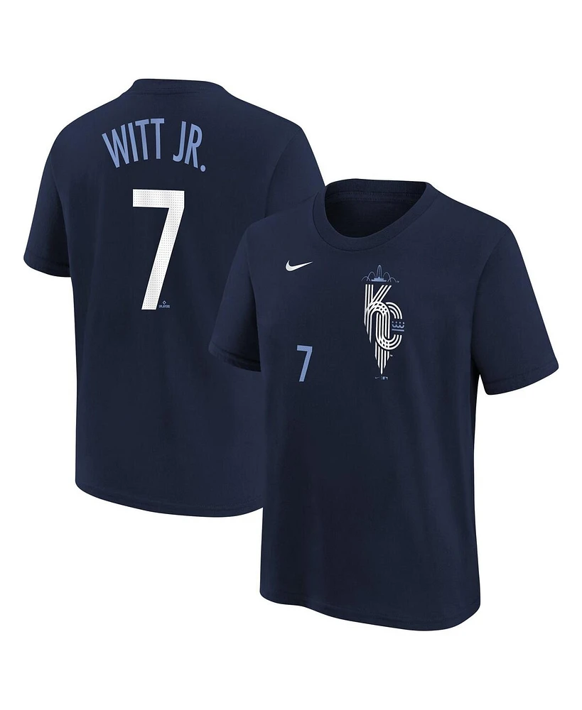 Nike Big Boys and Girls Bobby Witt Jr. Navy Kansas City Royals Fuse Connect Name Number T-Shirt