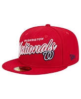 New Era Men's Red Washington Nationals Script Sided 59FIFTY Fitted Hat