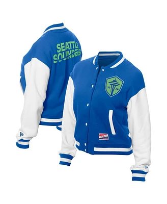 5th & Ocean Women's by New Era Blue Seattle Sounders Fc Throwback Full-Snap Jacket