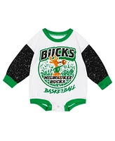 Mitchell & Ness Baby Boys and Girls White Milwaukee Bucks Hardwood Classics Posterboard Oversize Long Sleeve Bodysuit