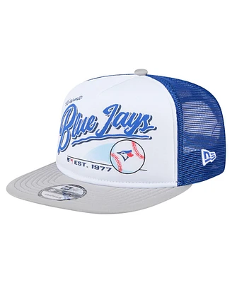 New Era Men's White/Gray Toronto Blue Jays Retro Script Trucker 9FIFTY Snapback Hat