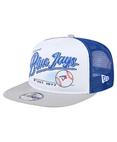 New Era Men's White/Gray Toronto Blue Jays Retro Script Trucker 9FIFTY Snapback Hat