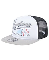 New Era Men's White/Gray New York Yankees Retro Script Trucker 9FIFTY Snapback Hat
