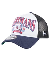 New Era Men's White/Navy Cleveland Guardians Distressed 9FORTY A-Frame Adjustable Trucker Hat
