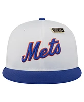 New Era Men's White/Blue York Mets Satin 59FIFTY Fitted Hat