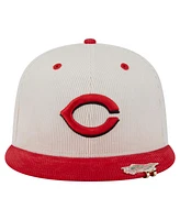 New Era Men's Cream/Red Cincinnati Reds Two-Tone Corduroy 59FIFTY Fitted Hat