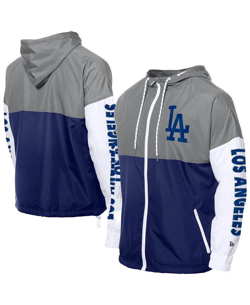 New Era Men's Royal/Gray Los Angeles Dodgers Color Block Full-Zip Hoodie Windbreaker Jacket