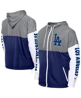 New Era Men's Royal/Gray Los Angeles Dodgers Color Block Full-Zip Hoodie Windbreaker Jacket