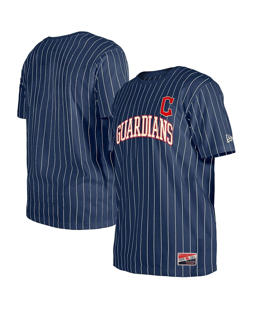 New Era Men's Navy Cleveland Guardians Throwback Pinstripe T-Shirt