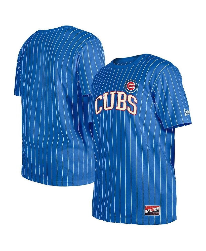 New Era Men's Royal Chicago Cubs Throwback Pinstripe T-Shirt