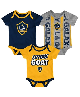Outerstuff Newborn Navy/Heather Gray/Gold La Galaxy Loyal Buddies Bodysuit 3-Pack