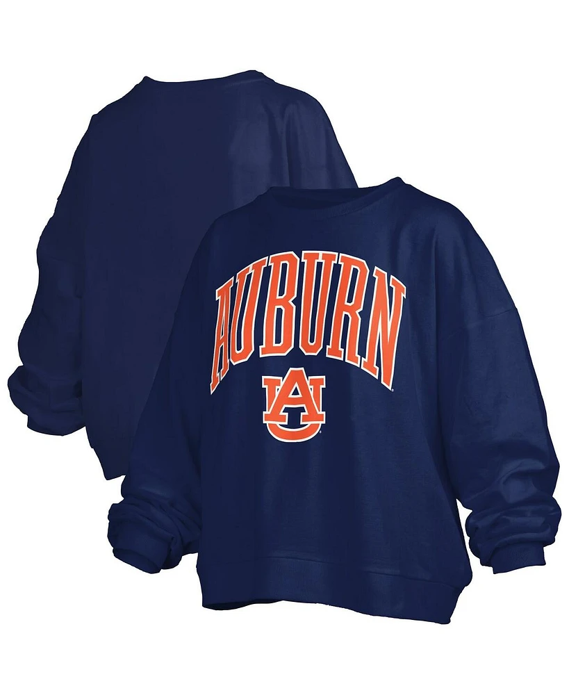 Pressbox Women's Navy Auburn Tigers Janise Arch Over Logo Waist Length Oversized Pullover Sweatshirt