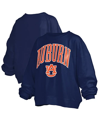 Pressbox Women's Navy Auburn Tigers Janise Arch Over Logo Waist Length Oversized Pullover Sweatshirt