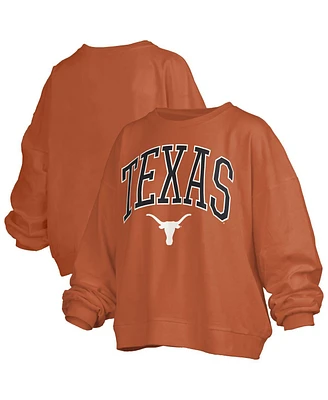 Pressbox Women's  Texas Longhorns Janise Arch Over Logo Waist Length Oversized Pullover Sweatshirt