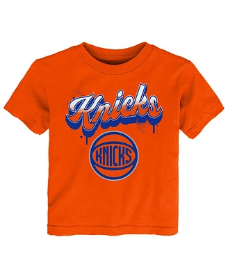 Outerstuff Big Boys and Girls Orange New York Knicks Bubbly Script T-Shirt