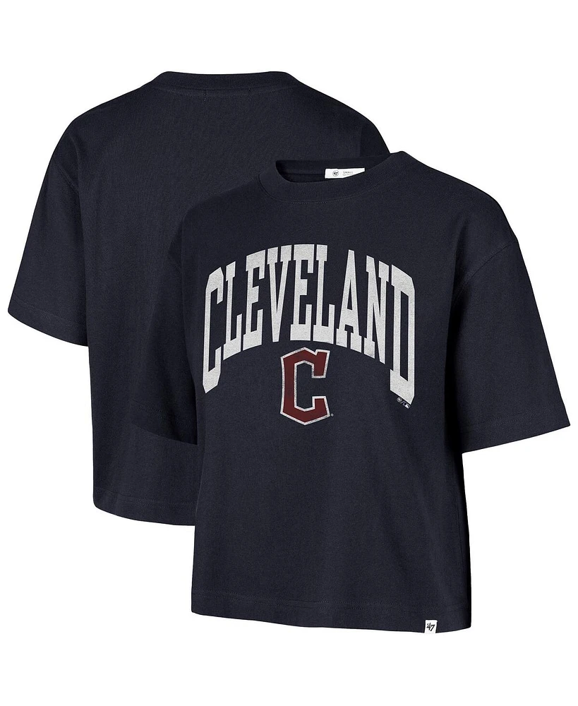 '47 Brand Women's Navy Cleveland Guardians City Connect Shale Drop Shoulder Cropped T-Shirt