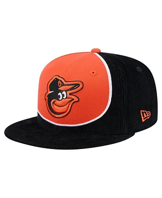 New Era Men's Black/Orange Baltimore Orioles Retro Split Corduroy Snapback Hat