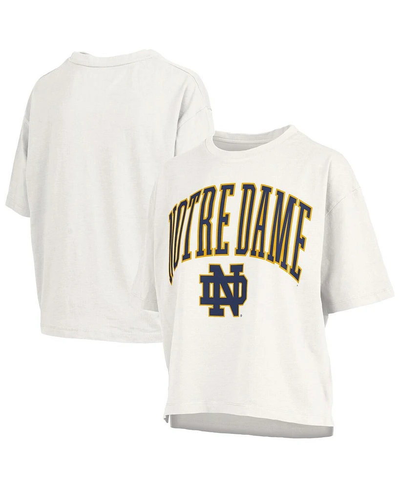 Pressbox Women's White Notre Dame Fighting Irish Nelson Arch Over Logo Waist Length Oversized Slub T-Shirt