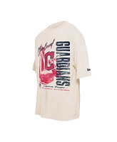 New Era Men's Cream Cleveland Guardians Cooperstown Collection Oversized Throwback Distressed T-Shirt