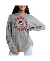 Gameday Couture Women's Gray Georgia Bulldogs Playing Around Faded Wash Oversized Long Sleeve T-Shirt