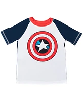 Avengers Toddler Boys Captain America Upf 50+ Rash Guard and Swim Trunks Outfit Set