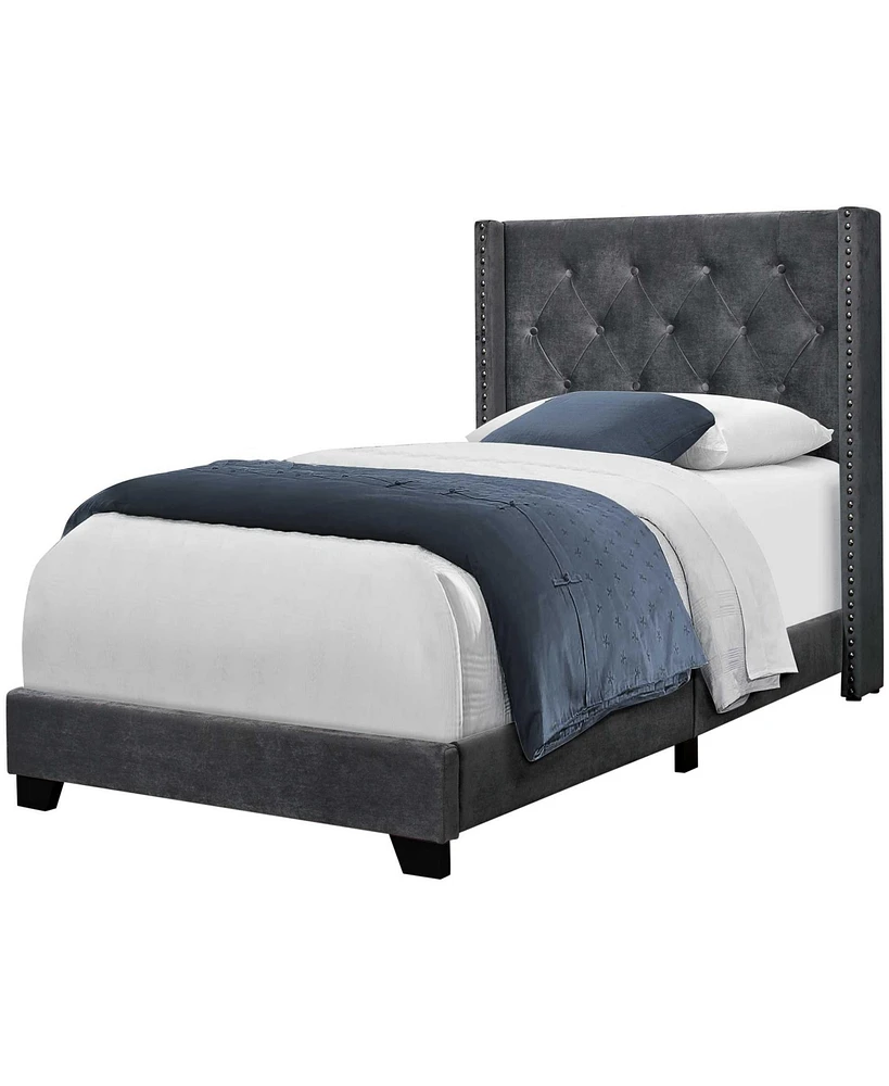 45.25" X 82.75" X 49.75" Dark Grey Velvet With Chrome Trim - Twin Size Bed