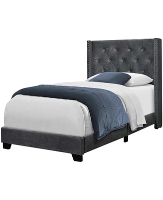 45.25" X 82.75" X 49.75" Dark Grey Velvet With Chrome Trim - Twin Size Bed