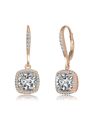 Sterling Silver with Clear Round and Radiant Cubic Zirconia Drop Earrings