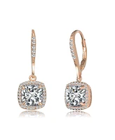 Sterling Silver with Clear Round and Radiant Cubic Zirconia Drop Earrings